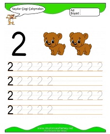 2 Rakamı Çizgi Çalışmaları Çalışma Sayfaları